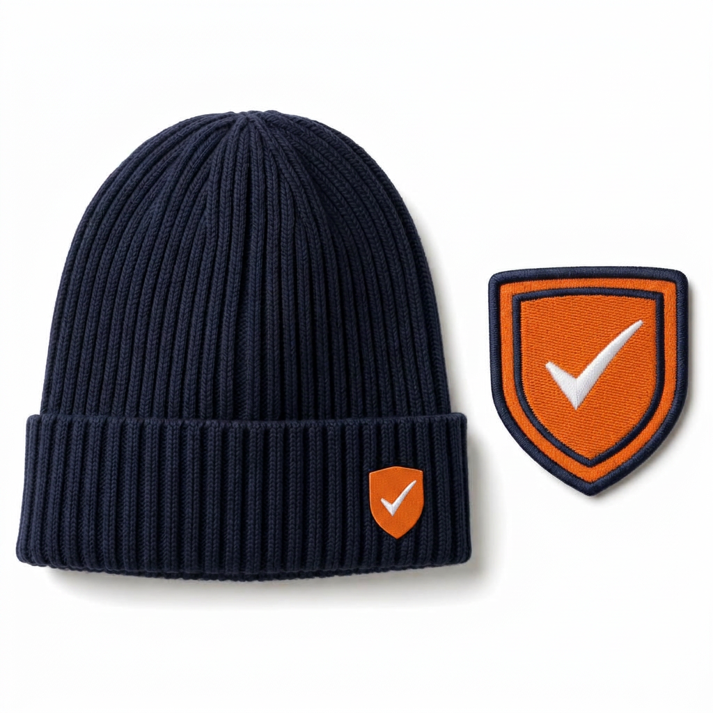Beanie & Patch Set design concept in Navy — front view
