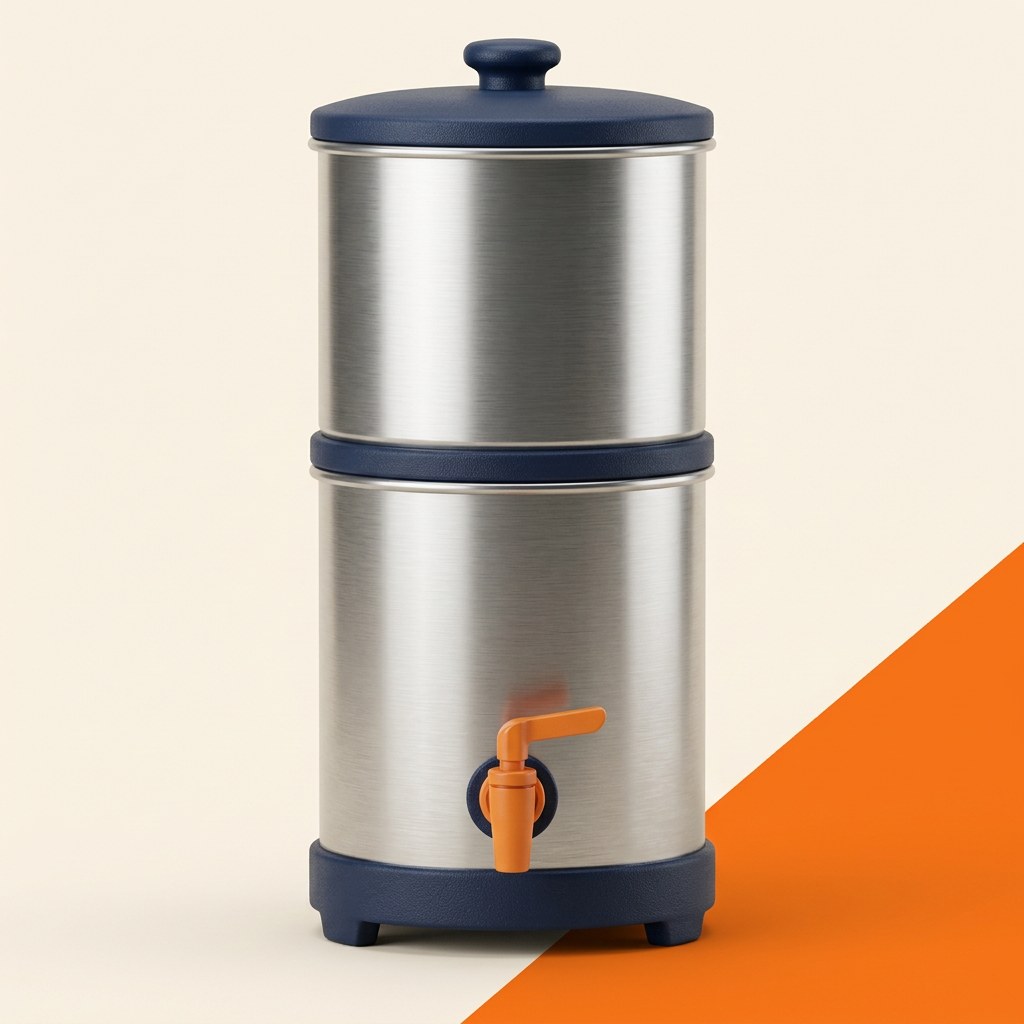 Original illustration of a British Berkefeld 6L Stainless Steel Gravity Water Filter