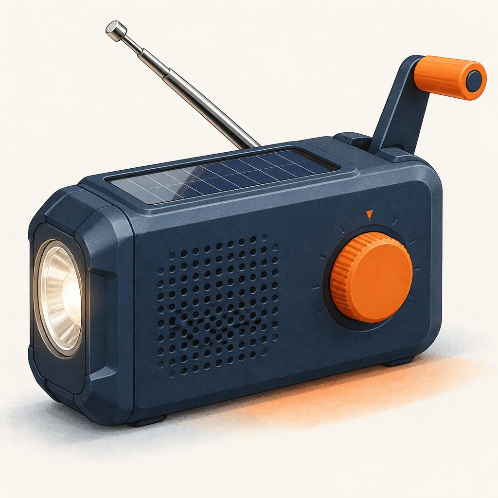 Original illustration of a Midland ER40 Emergency Crank & Solar Radio