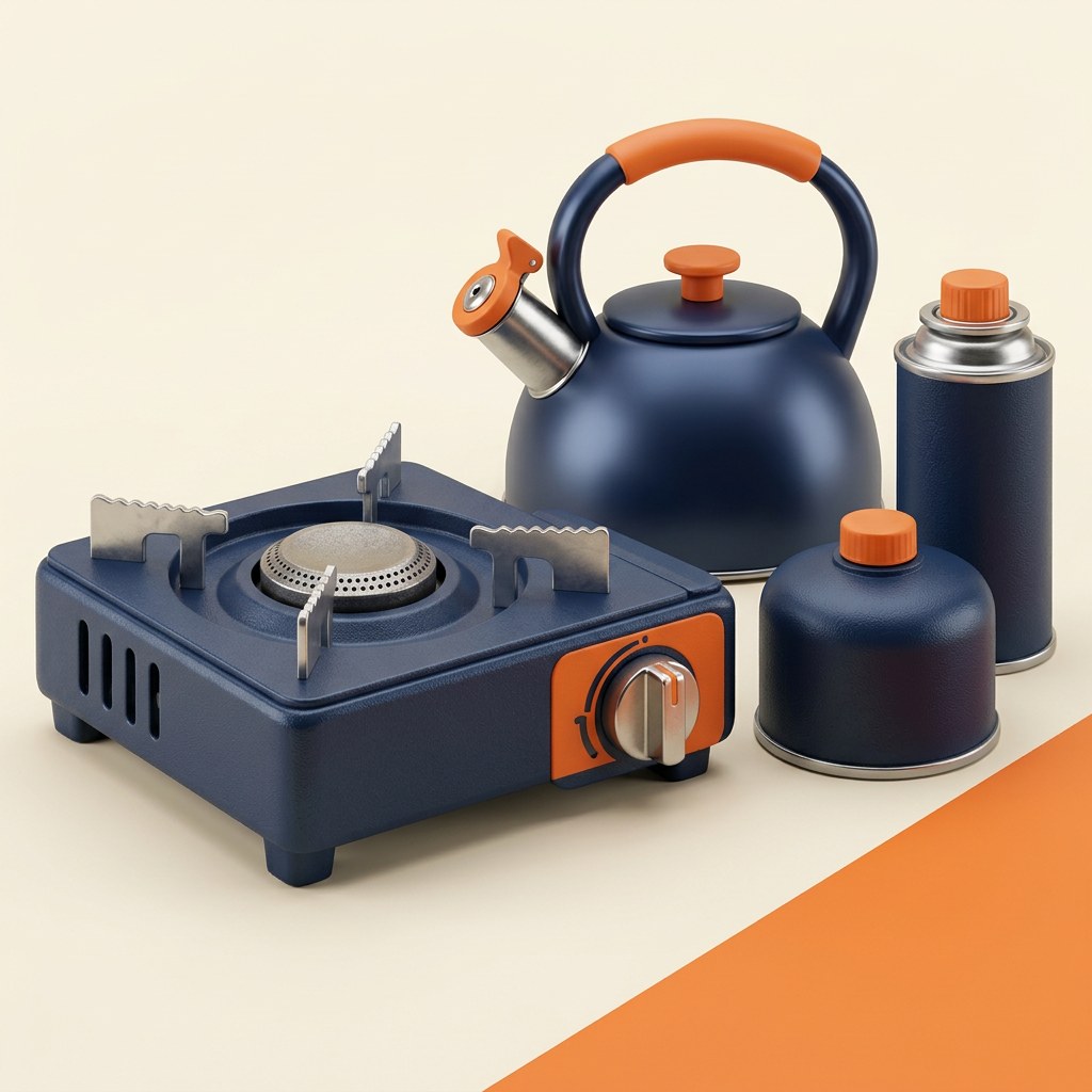 Original illustration of a Green Haven 3-in-1 Outdoor Cooking Kit — Stove, Fuel & 2.5L Kettle