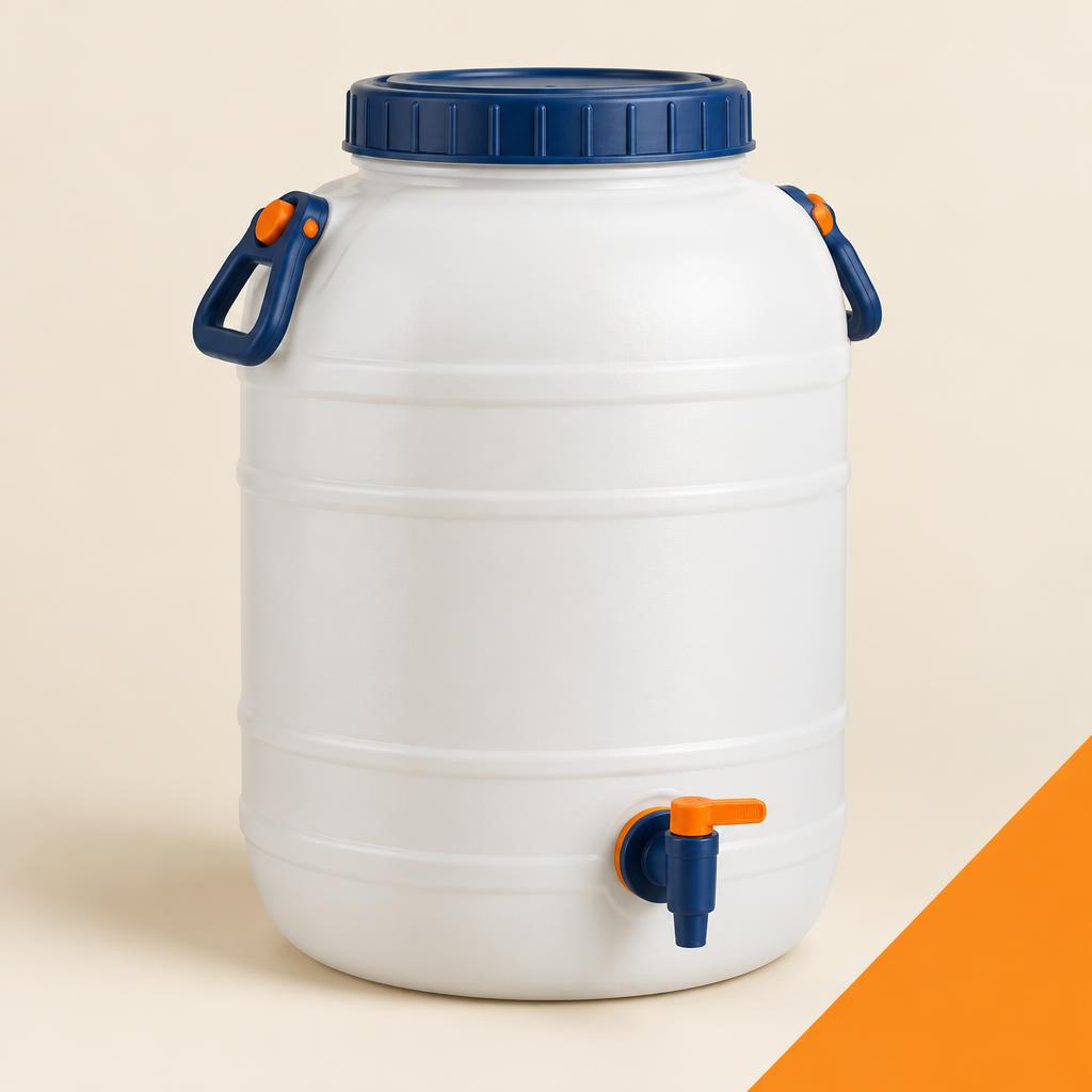 Original illustration of a TINGMIAN 60L Food-Grade Water Barrel with Tap