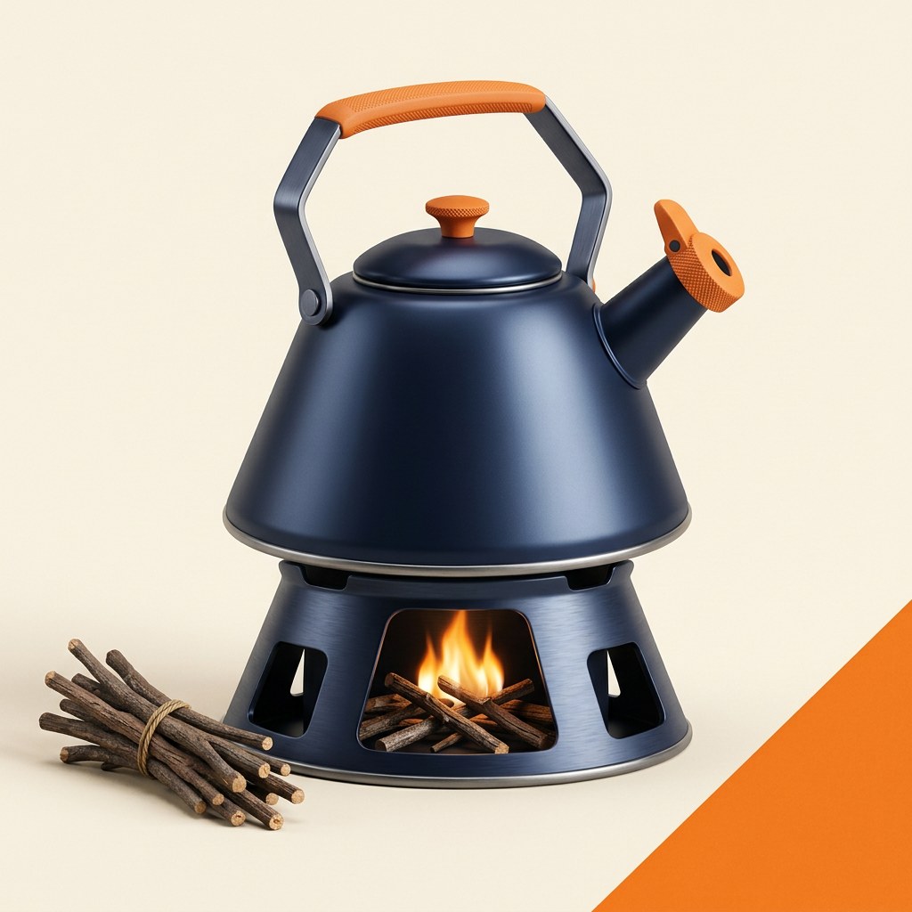 Original illustration of a Kelly Kettle Base Camp 1.6L Stainless Steel Storm Kettle