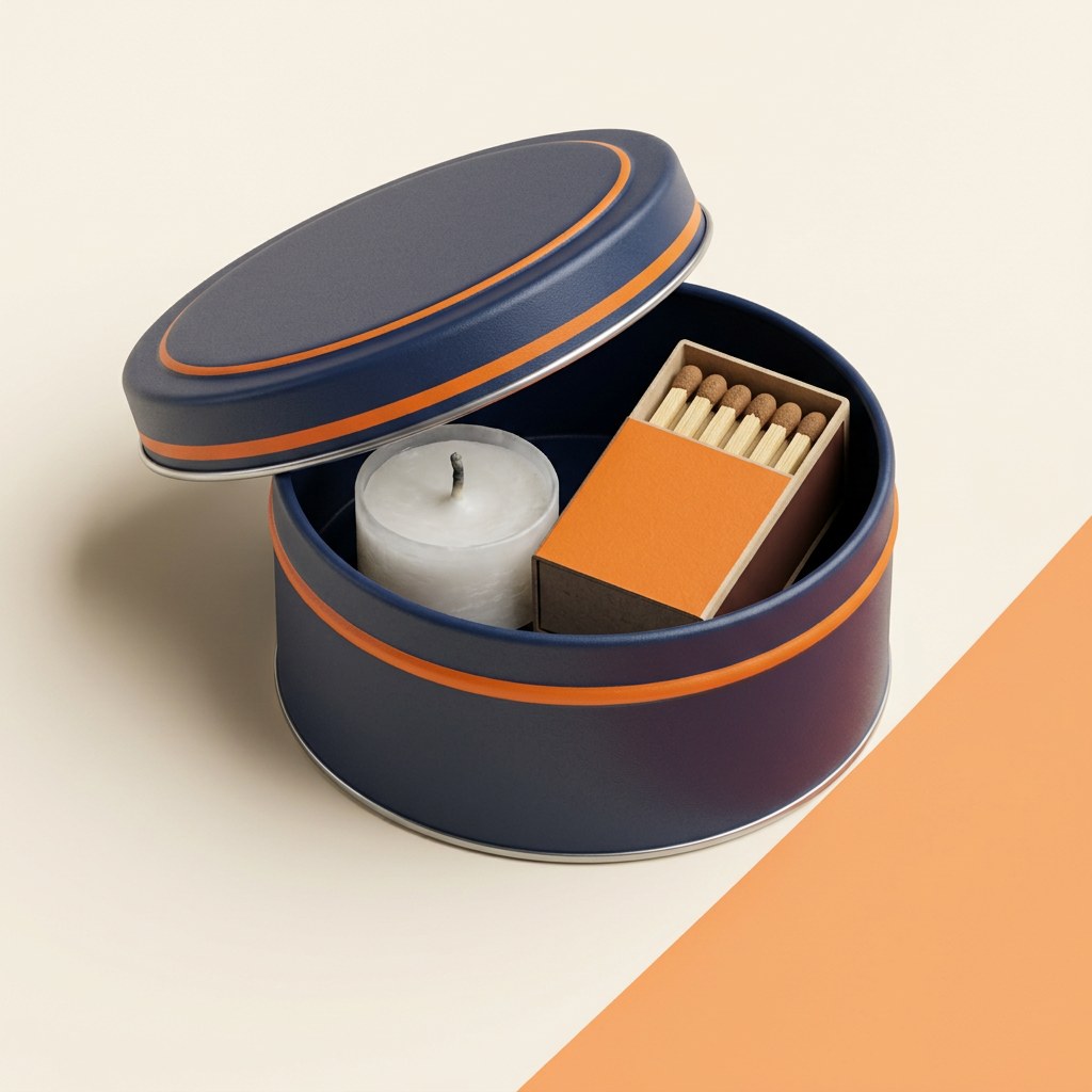 Original illustration of a BCB Mini Survival Tin with Emergency Candle & Matches